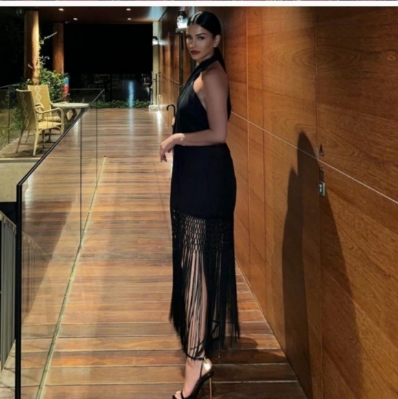 Zara halter * linen dress with fringe black size XS - Picture 15 of 16